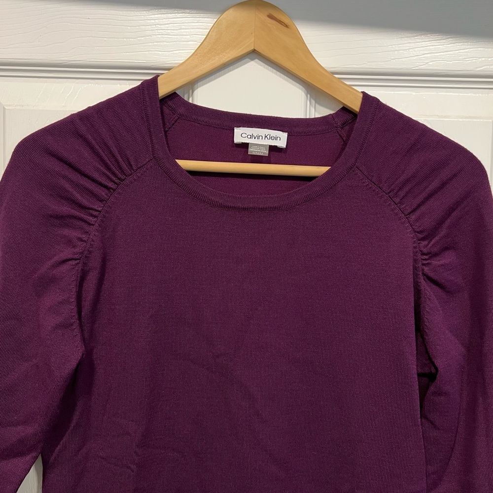 NWT Calvin Klein Sweater Dress size M Purple ruched lovely! - Picture 3 of 7